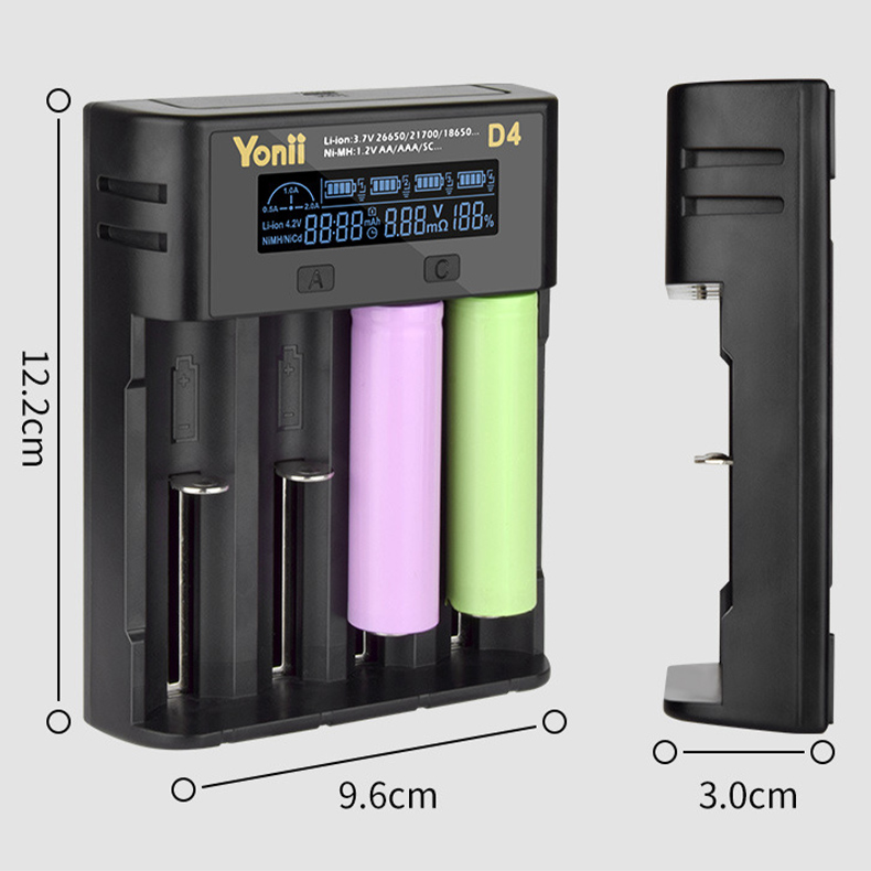 4 Slots Lithium Battery USB Smart Battery Charger Li-ion MH/Ni CD AAAA AAA AA A SC C F6 Batteries Universal Charger LCD Display
