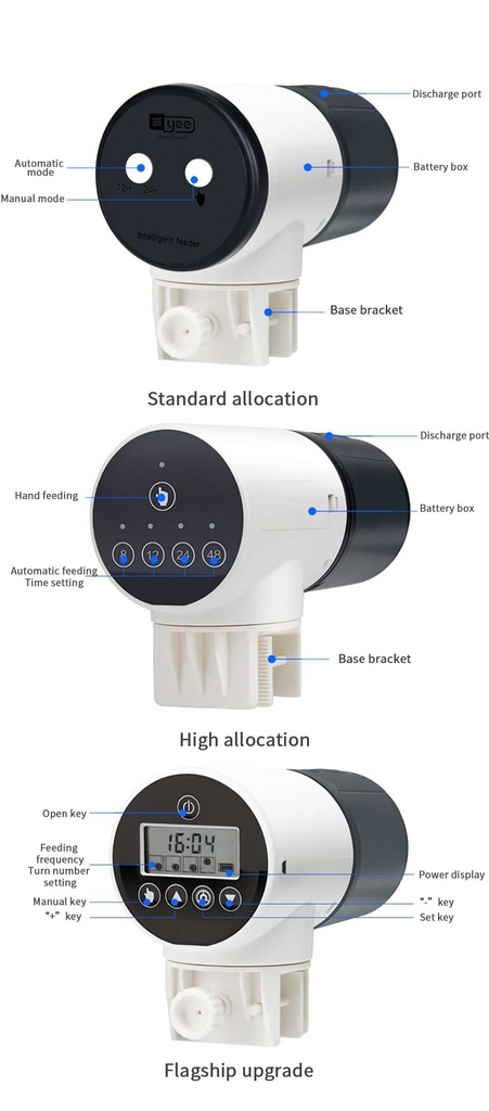 YEE Smart 360 Rotation Adjustable Aquarium Automatic Fish Feeder LCD Display Disassembly-free Timer