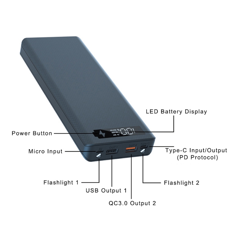 Detachable QC3.0 USB LCD Display DIY 10x18650 Battery Case Power Bank Shell Portable External Box (without battery)