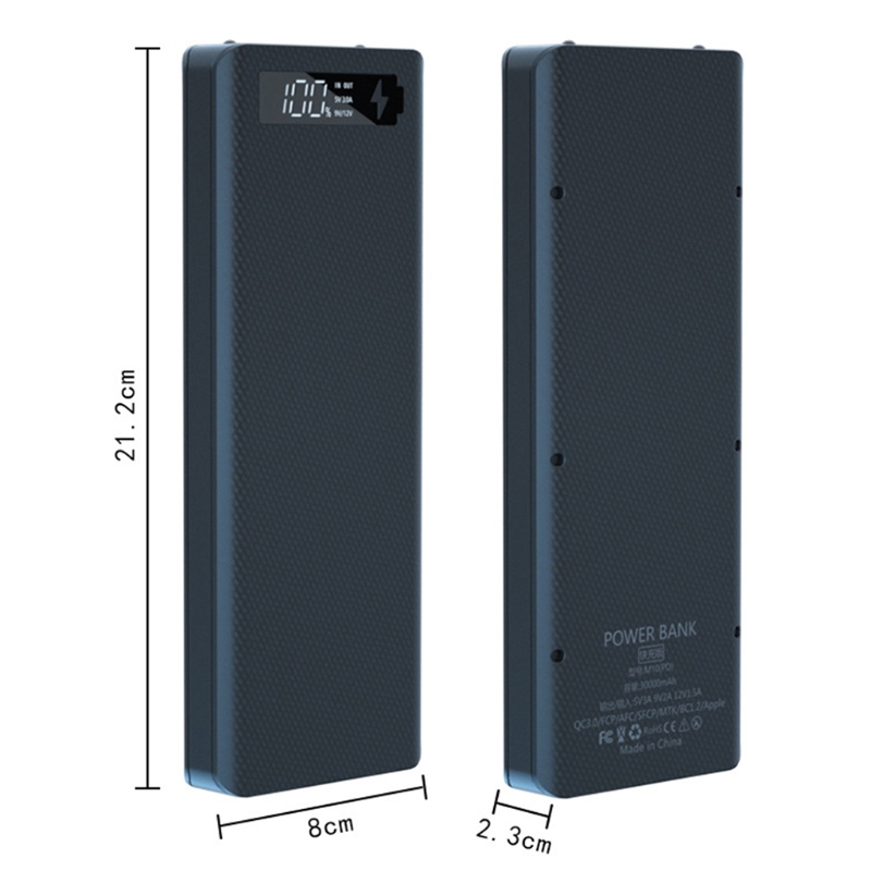 Detachable QC3.0 USB LCD Display DIY 10x18650 Battery Case Power Bank Shell Portable External Box (without battery)
