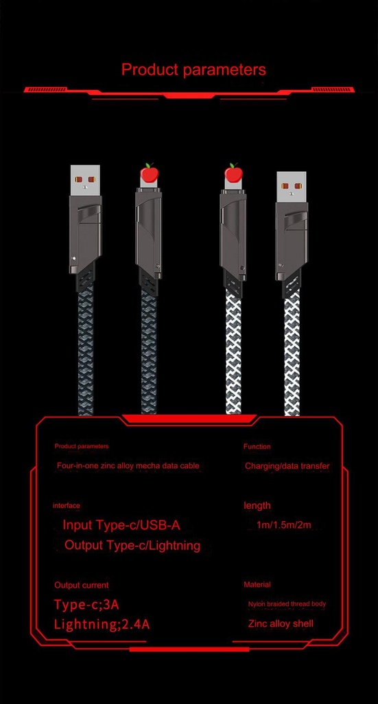 Four-in-one data cable two-to-two PD 100W fast charging cable zinc alloy braided charging cable