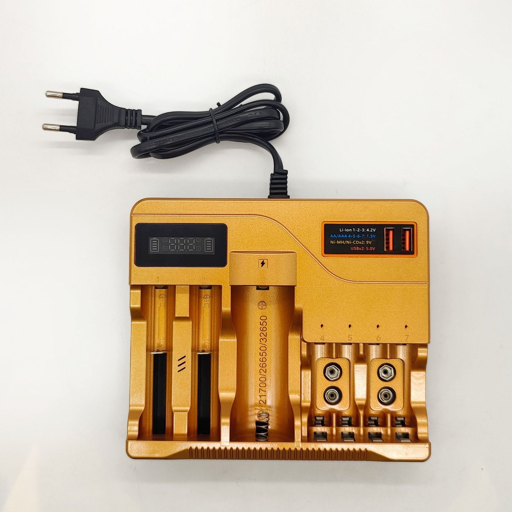 Intelligent multi-slot 3.7V 4.2V lithium battery charger 18650, 26650, 21700, 32650, 14500, 16340,  AA, AAA 9v battery charger