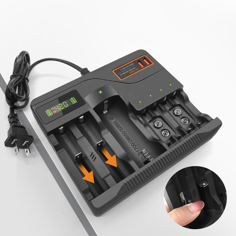 Intelligent multi-slot 3.7V 4.2V lithium battery charger 18650, 26650, 21700, 32650, 14500, 16340,  AA, AAA 9v battery charger