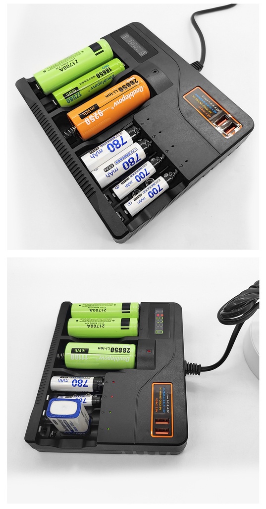 Intelligent multi-slot 3.7V 4.2V lithium battery charger 18650, 26650, 21700, 32650, 14500, 16340,  AA, AAA 9v battery charger