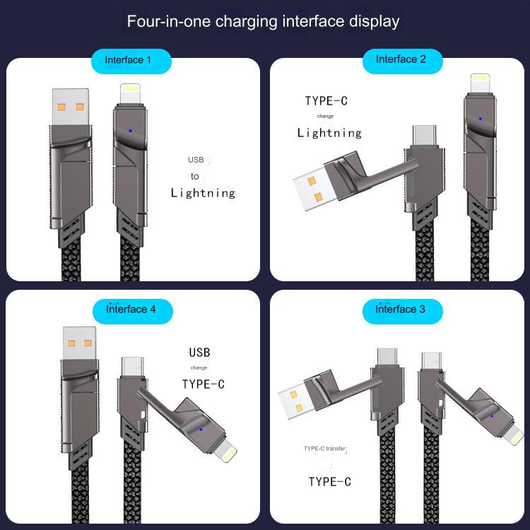 Four-in-one data cable two-to-two PD 100W fast charging cable zinc alloy braided charging cable
