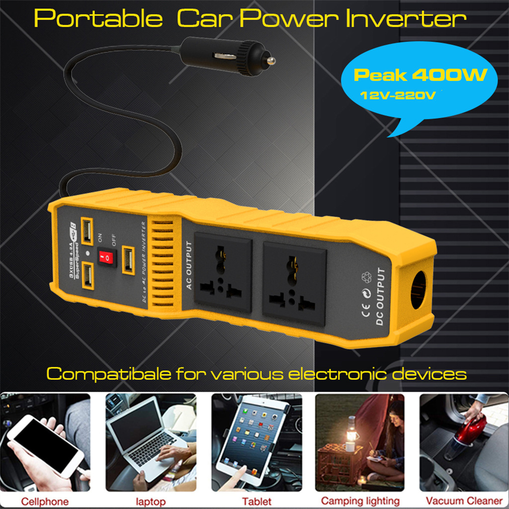 12V To 220V 200W Modified Sine Wave Inverter On Board Conversion Intelligent Three USB 4.2A Fast Charging Double Sockets