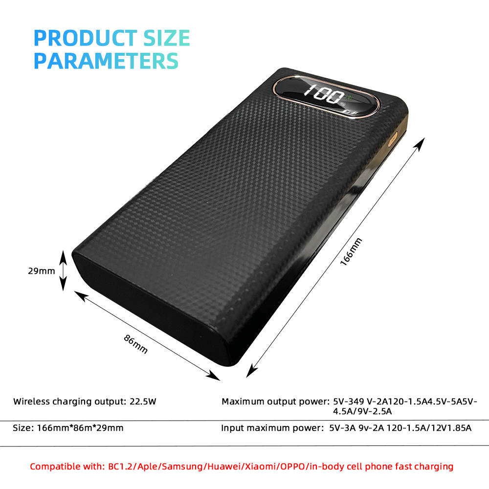 DIY 6x21700 QC3.0 Wireless Fast Charging Dual USB Type C Charge Battery Power Bank Case (no batteries)
