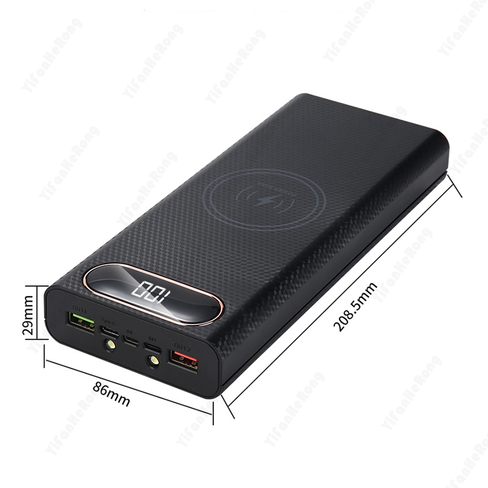 DIY 6x21700 QC3.0 Wireless Fast Charging Dual USB Type C Charge Battery Power Bank Case (no batteries)