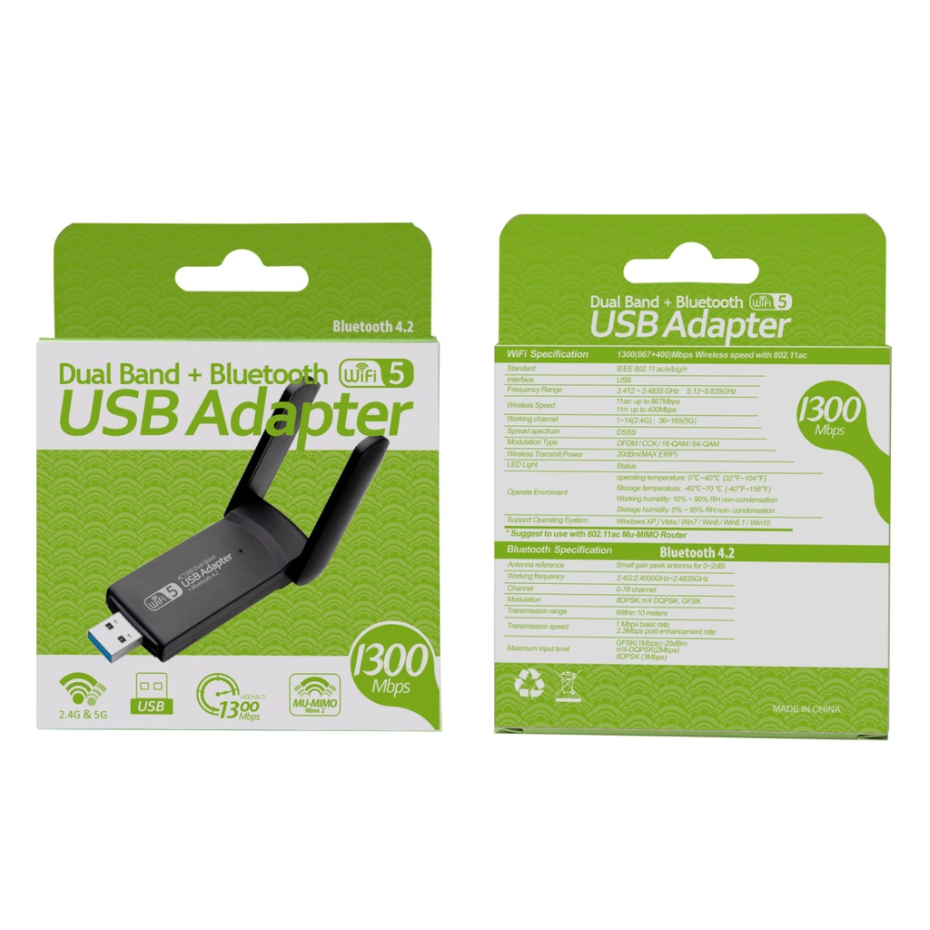 WiFi USB 3.0 Adapter 1300Mbps BT 4.2 Dual-Band 2.4GHz&5GHz Wifi Usb Network Card Wireless Receiver