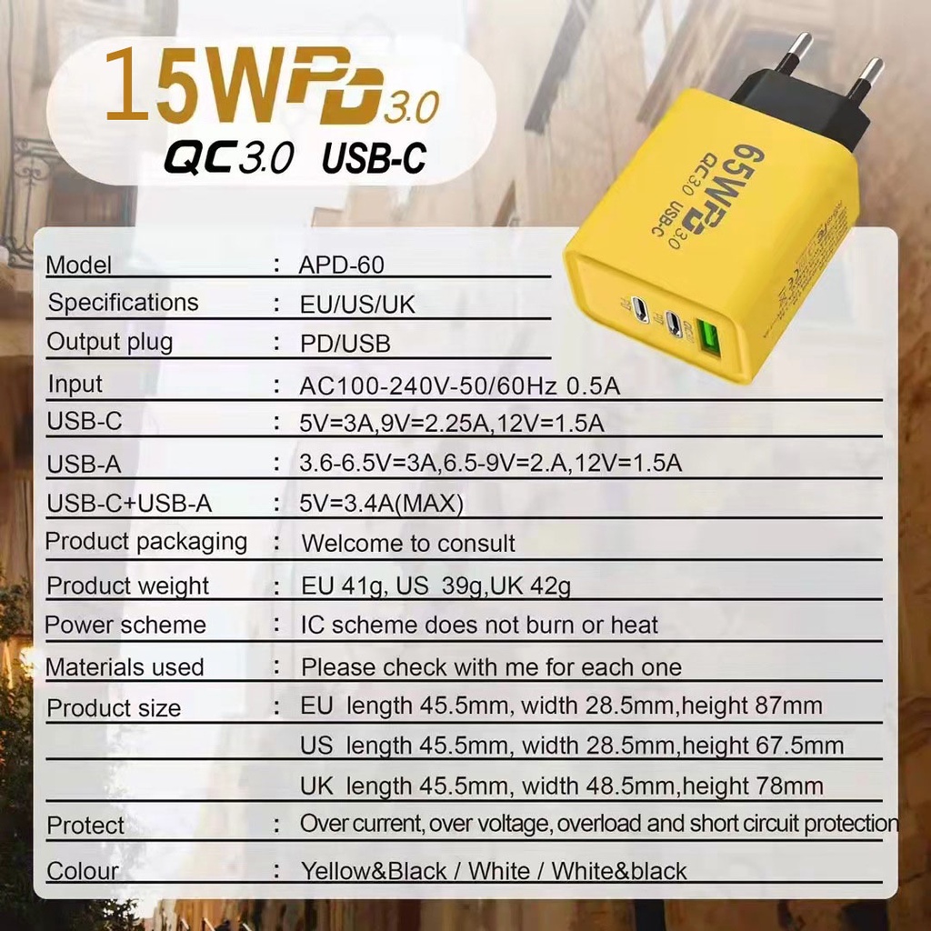 15W dual TYPE-C+ single USB multi-port mobile phone charger PD US standard adapter charging head