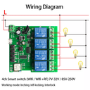 Tuya Zigbee Relay 4CH Smart Home Switch Module APP Remote Control Wireless RF 433 4 Channel Relay For Zigbee Gateway Hub