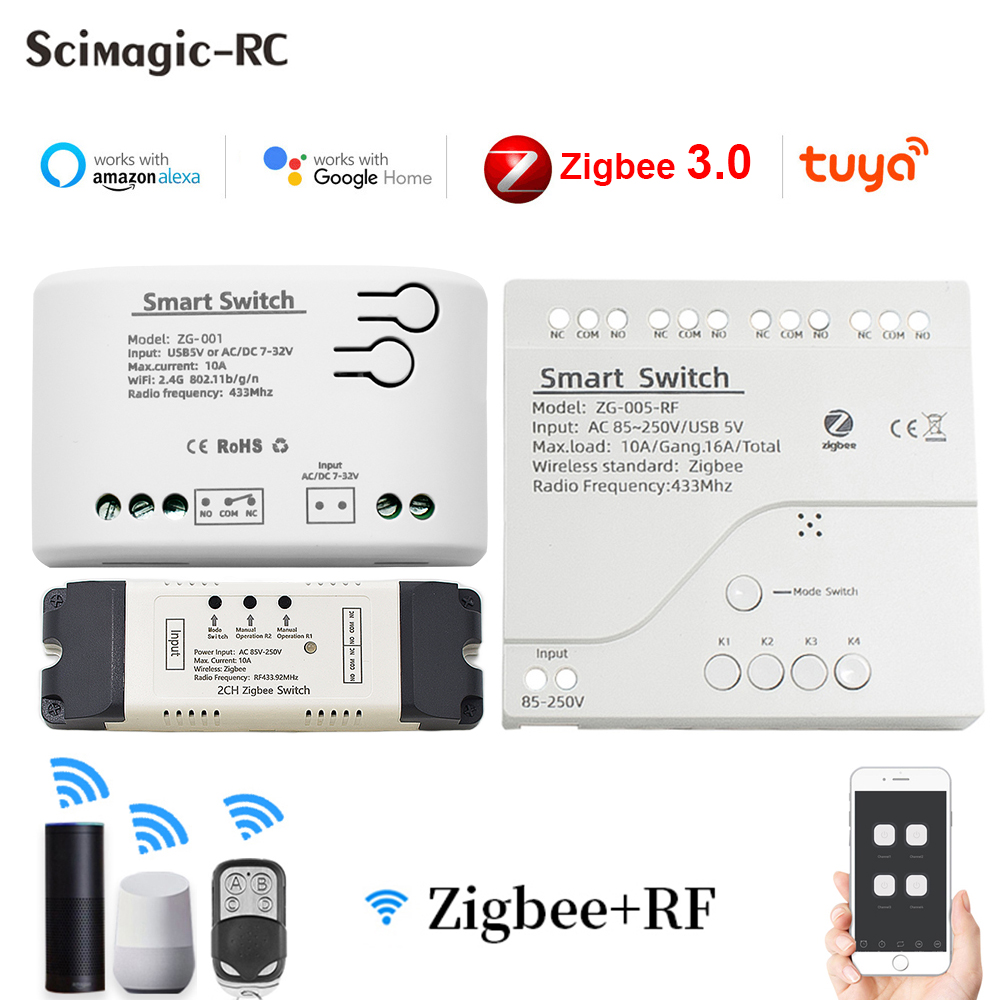 Tuya Zigbee Relay 4CH Smart Home Switch Module APP Remote Control Wireless RF 433 4 Channel Relay For Zigbee Gateway Hub