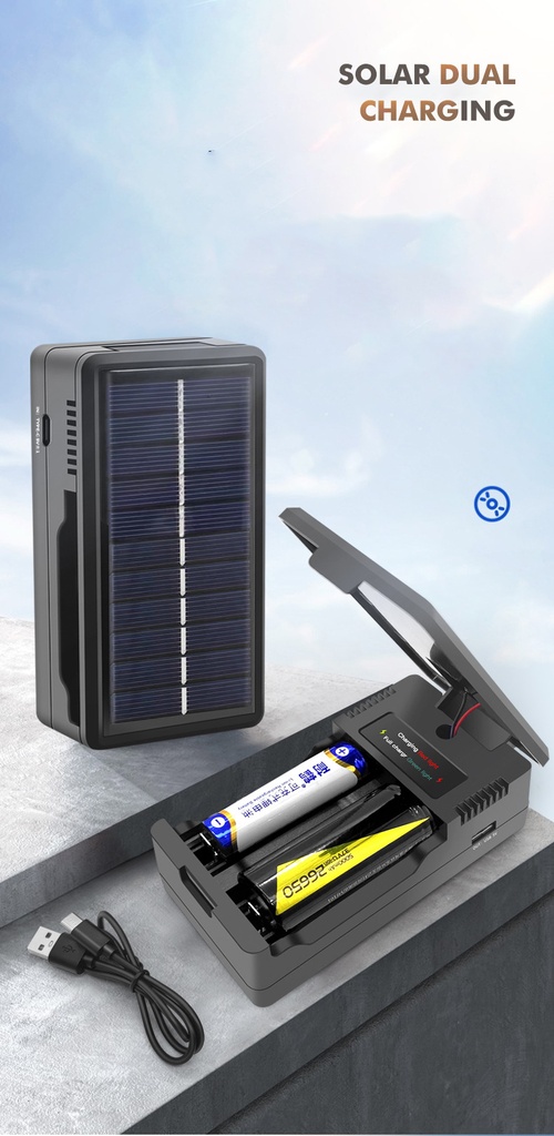 18650 Lithium Battery Solar Charger Multifunctional Dual Slot Dual Charge Type-C Smart Battery Charger