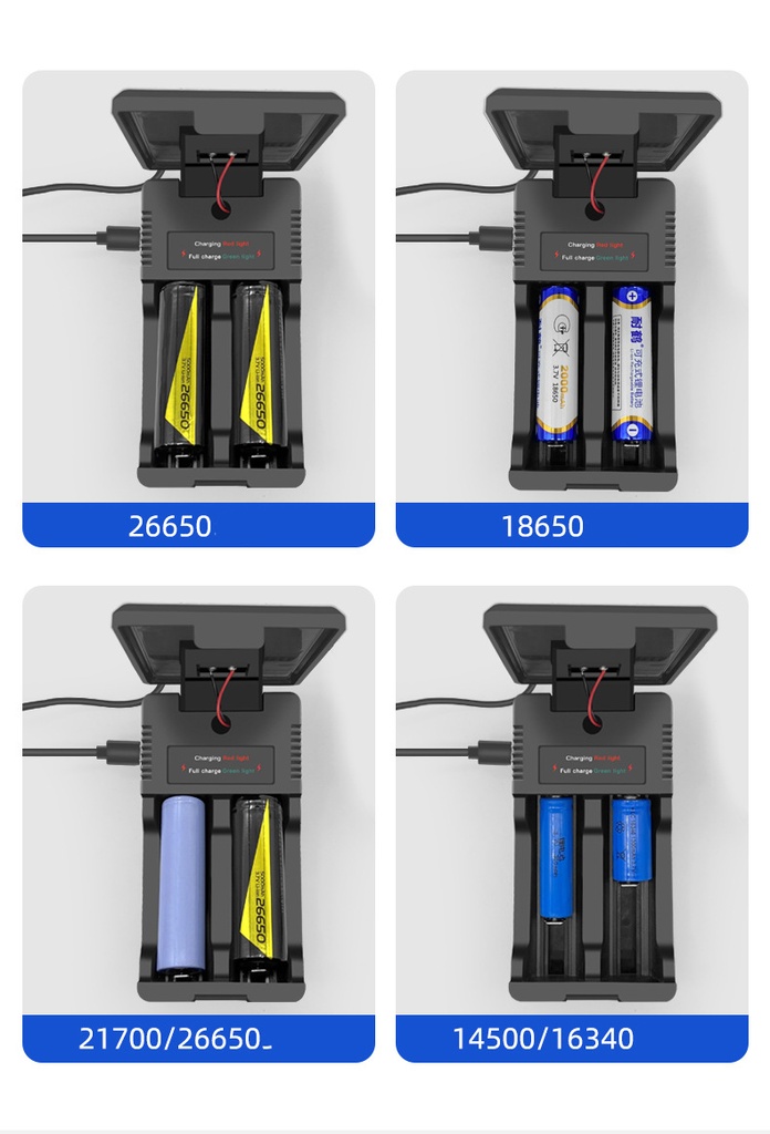 18650 Lithium Battery Solar Charger Multifunctional Dual Slot Dual Charge Type-C Smart Battery Charger