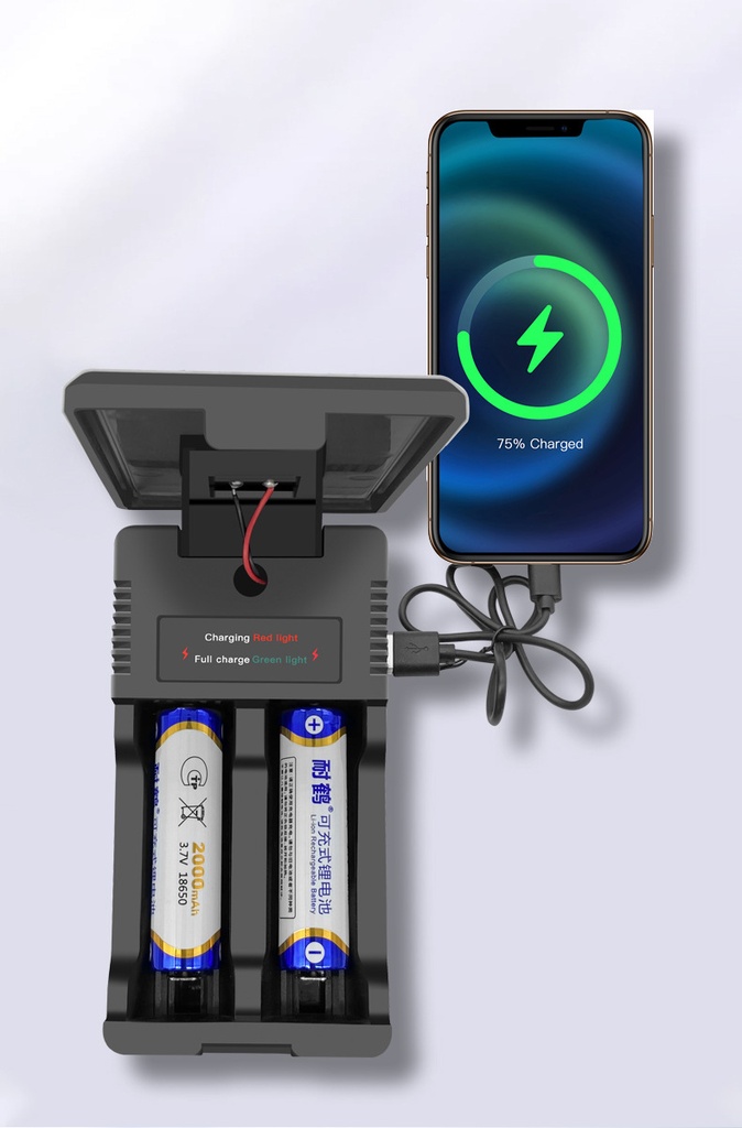 18650 Lithium Battery Solar Charger Multifunctional Dual Slot Dual Charge Type-C Smart Battery Charger
