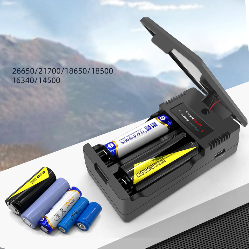 18650 Lithium Battery Solar Charger Multifunctional Dual Slot Dual Charge Type-C Smart Battery Charger