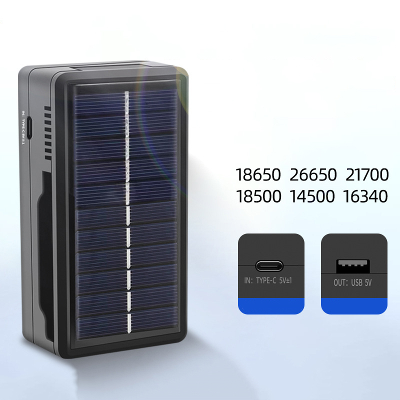 18650 Lithium Battery Solar Charger Multifunctional Dual Slot Dual Charge Type-C Smart Battery Charger
