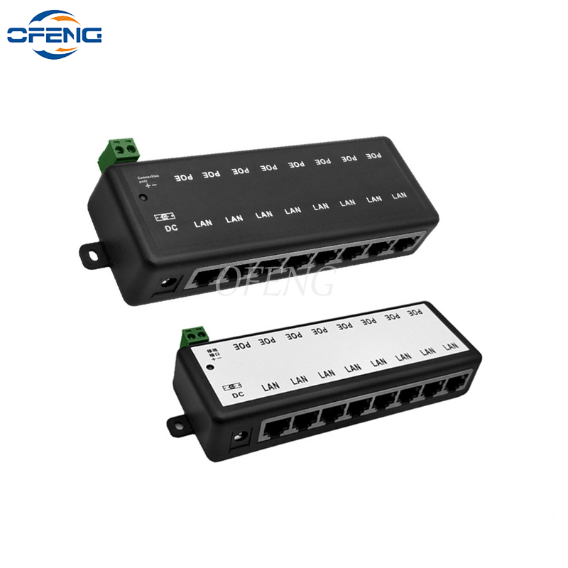 POE Injector 8 Ports POE Splitter 12V- 48V for CCTV Network POE Camera Power Supply Switch Over Ethernet IEEE802.3af