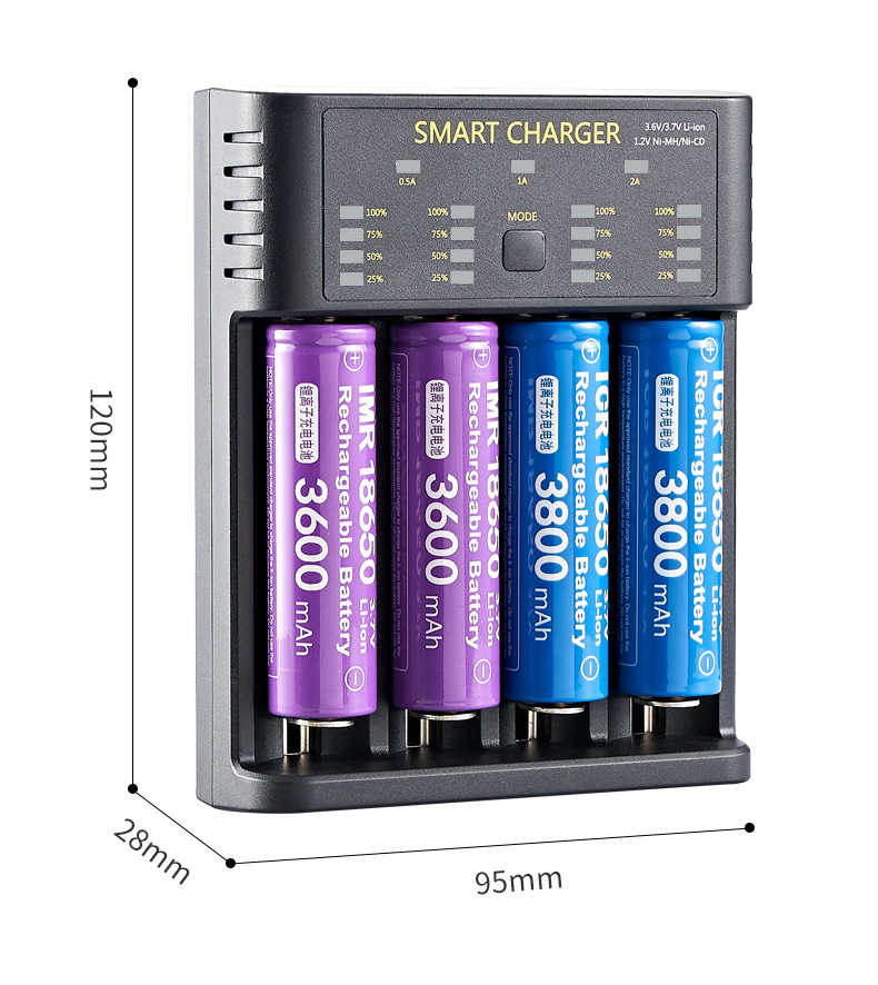 1.2V Rechargeable Battery Charger AA AAA NiMH Ni-CD Batteries 3.7V 18650 Li-ion Battery Charger 4 Slot Smart Battery Charger