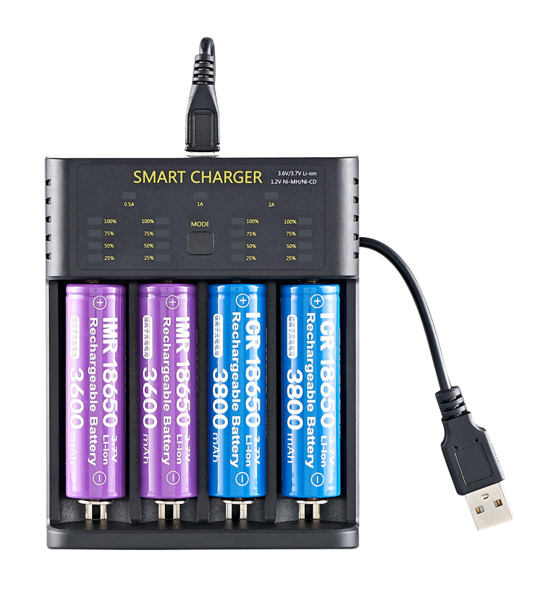 1.2V Rechargeable Battery Charger AA AAA NiMH Ni-CD Batteries 3.7V 18650 Li-ion Battery Charger 4 Slot Smart Battery Charger