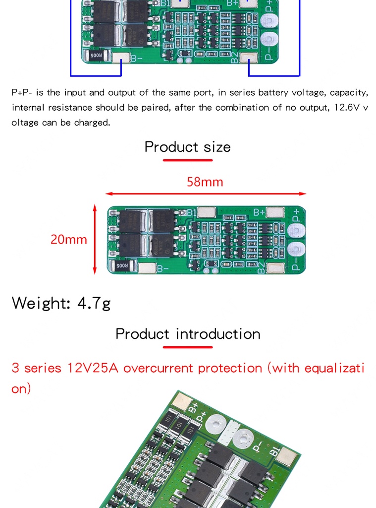 3S 20A Li-ion Lithium Battery 18650 Charger PCB BMS Protection Board For Drill Motor