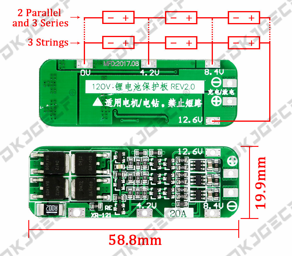 3S 20A Li-ion Lithium Battery 18650 Charger PCB BMS Protection Board For Drill Motor