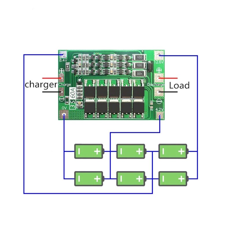 3S 60A BMS Board 11.1V 12.6V 18650 Li-Ion Lithium Battery Protection Board with Balance