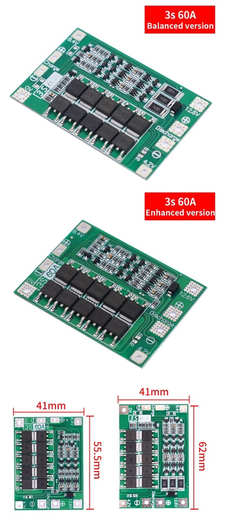 3S 60A BMS Board 11.1V 12.6V 18650 Li-Ion Lithium Battery Protection Board with Balance