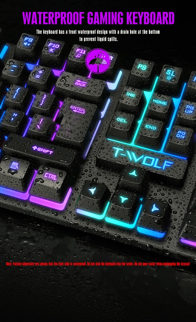 T-Wolf TF200 cool backlit mechanical feel suspension keycap gaming keyboard and mouse set