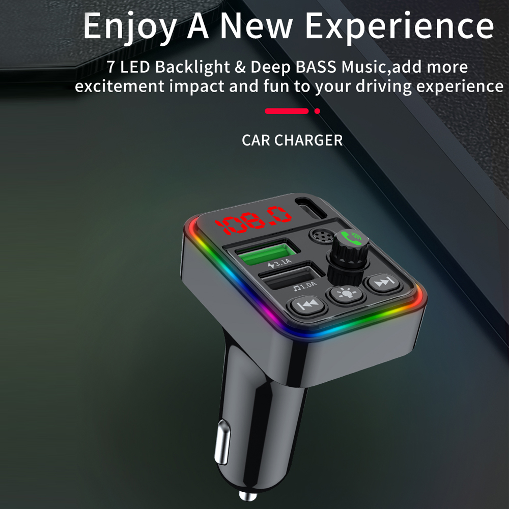 F19 car mp3 Bluetooth player hands-free call U disk lossless sound quality 12V/24V car FM transmitter