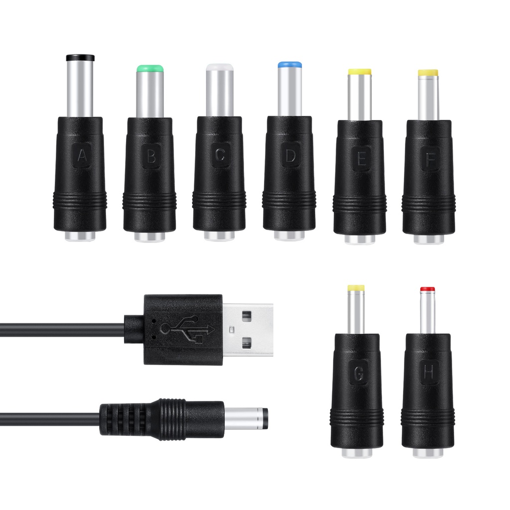 11 in 1 Universal 5V USB to DC Jack Charging Cable Power Cord with 11 Interchangeable Plugs Connectors Adapter