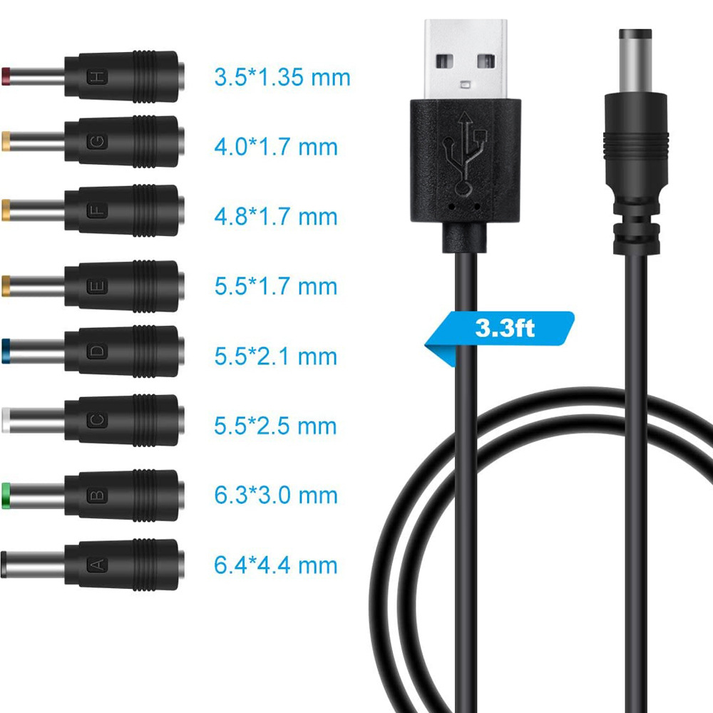 11 in 1 Universal 5V USB to DC Jack Charging Cable Power Cord with 11 Interchangeable Plugs Connectors Adapter