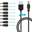 11 in 1 Universal 5V USB to DC Jack Charging Cable Power Cord with 11 Interchangeable Plugs Connectors Adapter