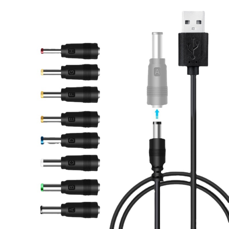 11 in 1 Universal 5V USB to DC Jack Charging Cable Power Cord with 11 Interchangeable Plugs Connectors Adapter