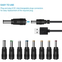 11 in 1 Universal 5V USB to DC Jack Charging Cable Power Cord with 11 Interchangeable Plugs Connectors Adapter