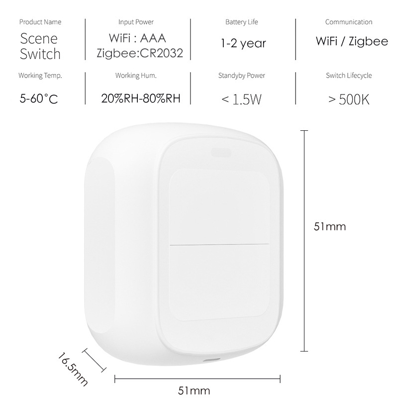 Tuya Smart WiFi 2-button Scene Switch APP Remote Control Wireless Smart Switch