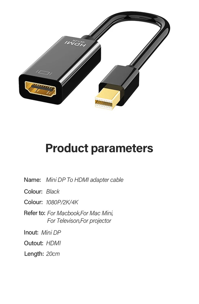 Mini DP to HDMI transfer cable 4K high-definition lightning Minidp to HDMI computer graphics card external converter