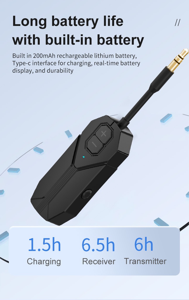Bluetooth 5.4 Audio Transmitter Receiver 3.5MM AUX HiFi Stereo Music Wireless Audio Adapter With Mic