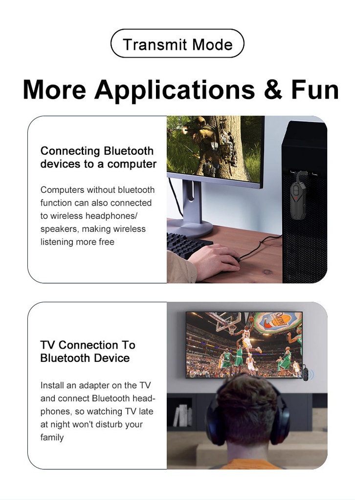 Bluetooth 5.4 Audio Transmitter Receiver 3.5MM AUX HiFi Stereo Music Wireless Audio Adapter With Mic