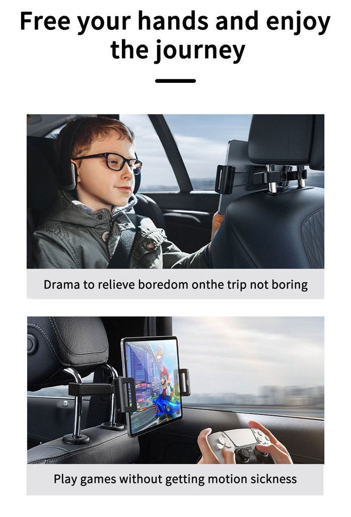 Universal Car Headrest Tablet Holder Backseat Seat Tablet Phone Mount Adjustable Stretchable 360-Degree Phone Holder