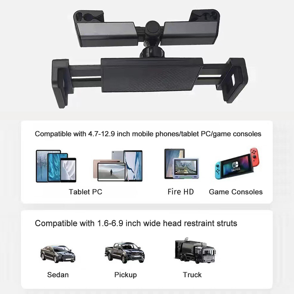 Universal Car Headrest Tablet Holder Backseat Seat Tablet Phone Mount Adjustable Stretchable 360-Degree Phone Holder