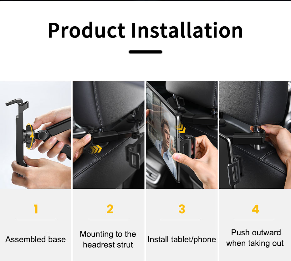 Universal Car Headrest Tablet Holder Backseat Seat Tablet Phone Mount Adjustable Stretchable 360-Degree Phone Holder