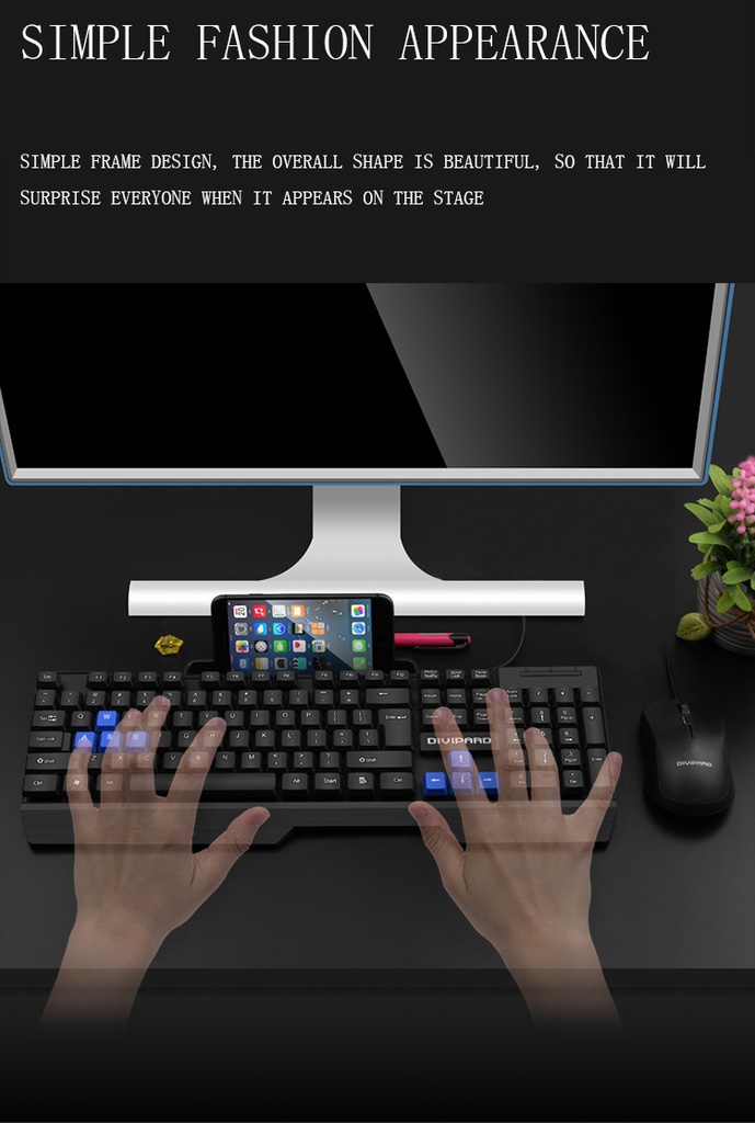 DIVPARD MK-350 Wired USB Holder Keyboard Mouse Game Set Floating Keycap