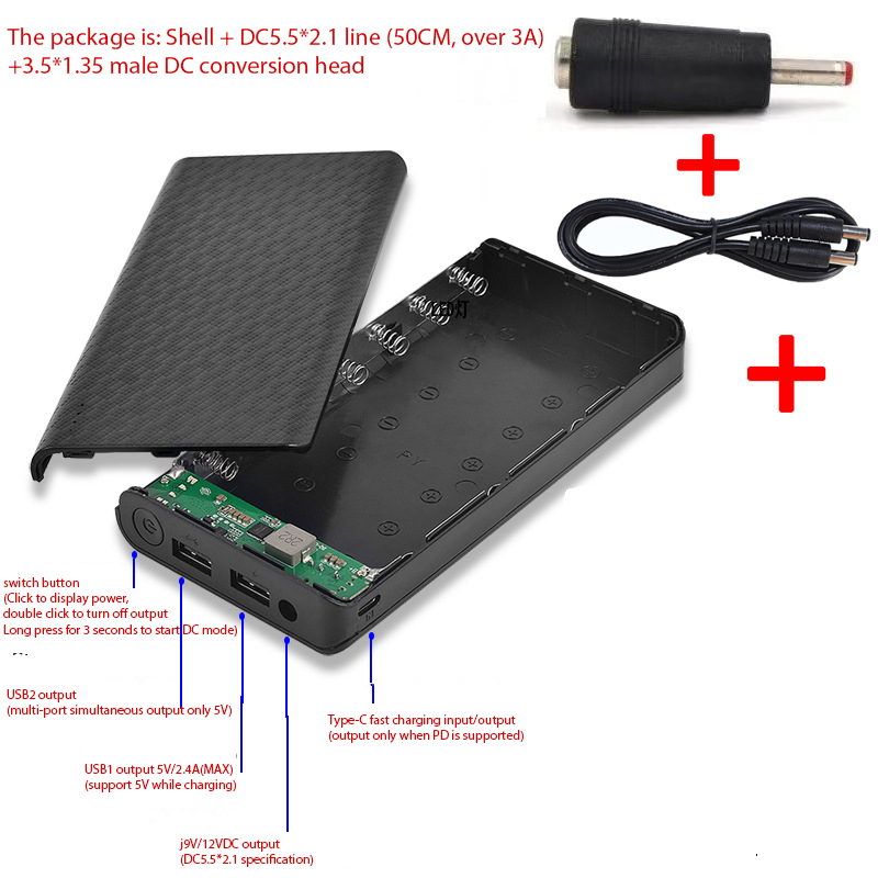 Durable Dual USB Output DIY 20000mah 7x18650 Battery Case DC Output 9V/12V Plastic Charging Box Non-removable Power Bank Shell(without batteries)
