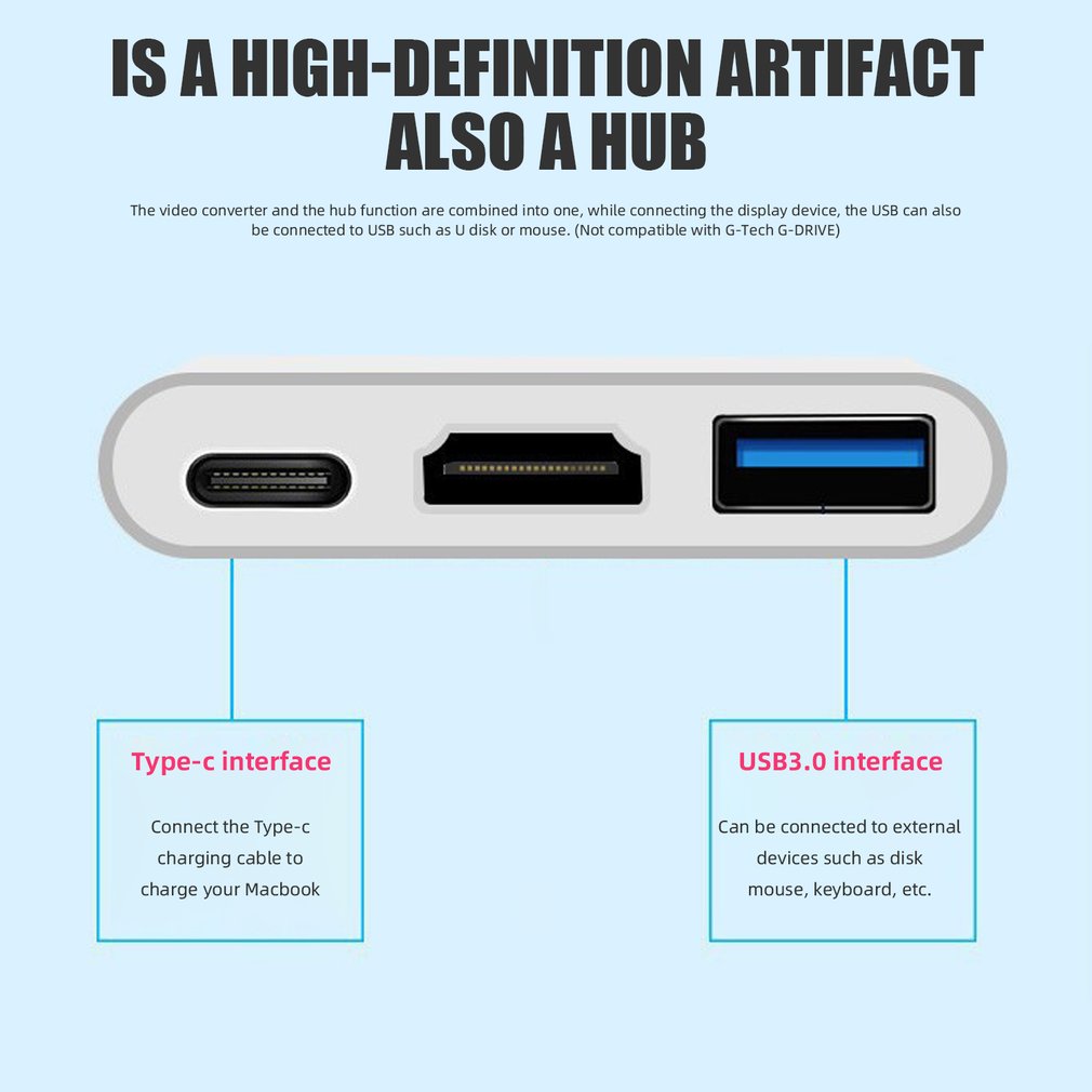 Type-C to USB 3.1 HDMI Docking Station 3 in 1 USB C Hub Screen Expansion 4K Adapter
