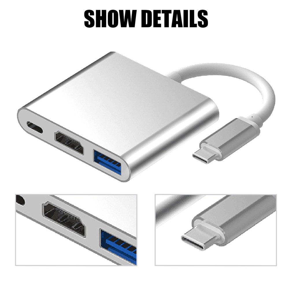 Type-C to USB 3.1 HDMI Docking Station 3 in 1 USB C Hub Screen Expansion 4K Adapter