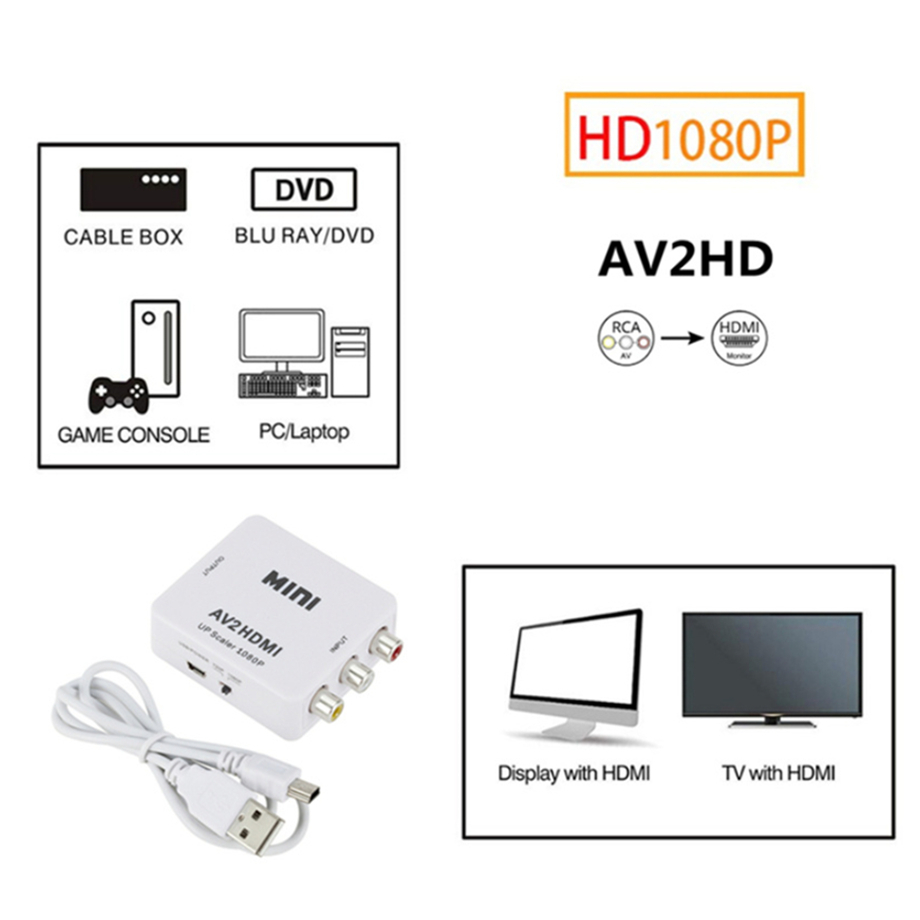 HD 1080P RCA AV To HDMI-compatible Composite Adapter Converter