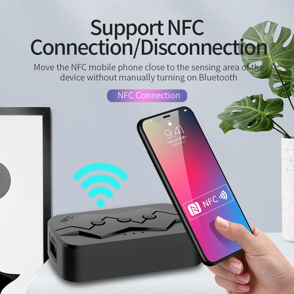NFC Bluetooth 5.4 Transmitter Receiver SD U Disk RCA 3.5mm AUX Wireless Audio Adapter