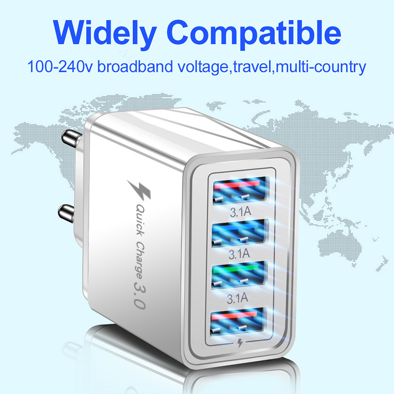 4USB Mobile Phone Charger 3.1A Multi-port Charging Head