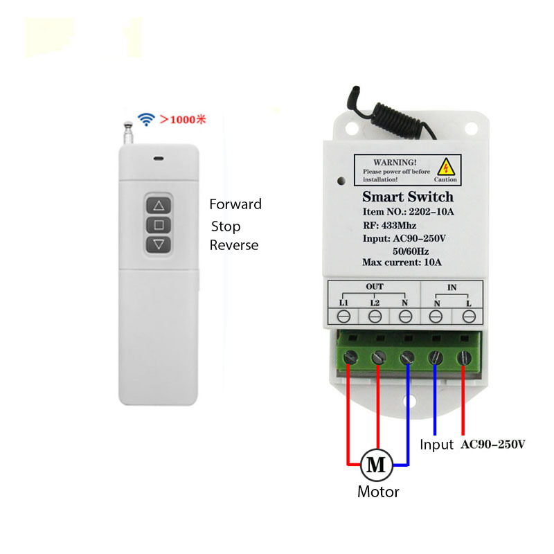 433MHz Rf Universal Remote Control 10A Relay Controller AC 220V 2CH Receiver and Transmitter for AC Motor Light Garage Gate Door